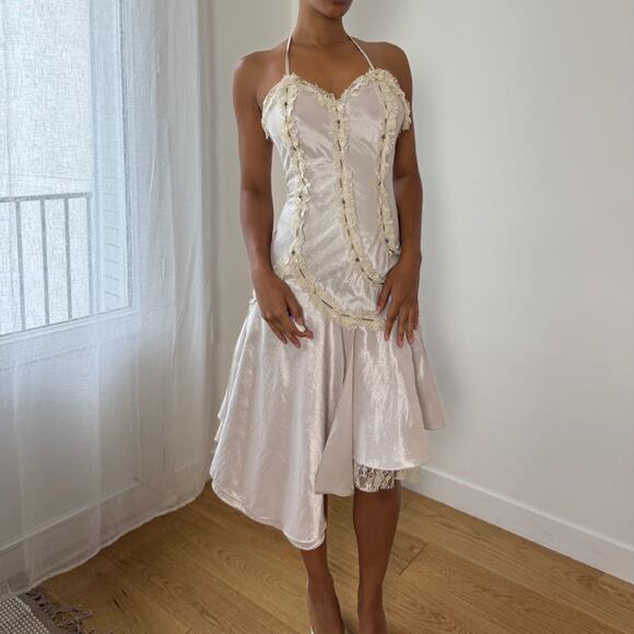 Vintage Italian Satin-Look Halter Asymmetric Dress (XS/S) - Picture 9 of 11